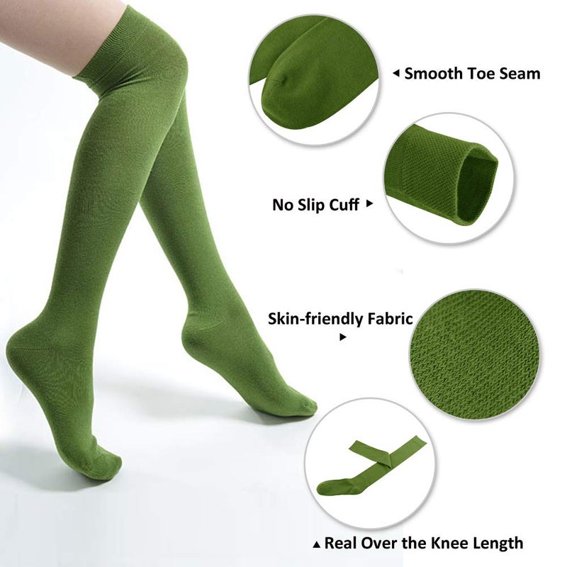MEIKAN جوارب عالية الساقين للنساء من ميكان برتقالية، جوارب حتى الركبة من فيلما، جوارب مخصصة، جوارب آيفي، جوارب عالية فوق الركبة باللون الأخضر والبرتقالي، 3 أزواج باللون الأصفر الخردلي والأحمر والأخضر - Image 3